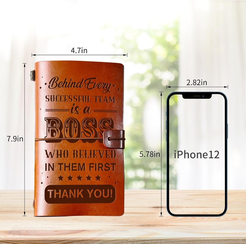 PRSTENLY Boss Gifts Leather Journal, 140 Page Refillable Journal Thank You Appreciation Farewell Retirement Christmas Birthday Bosses Day Gifts for Women Men Boss Lady - Image 3